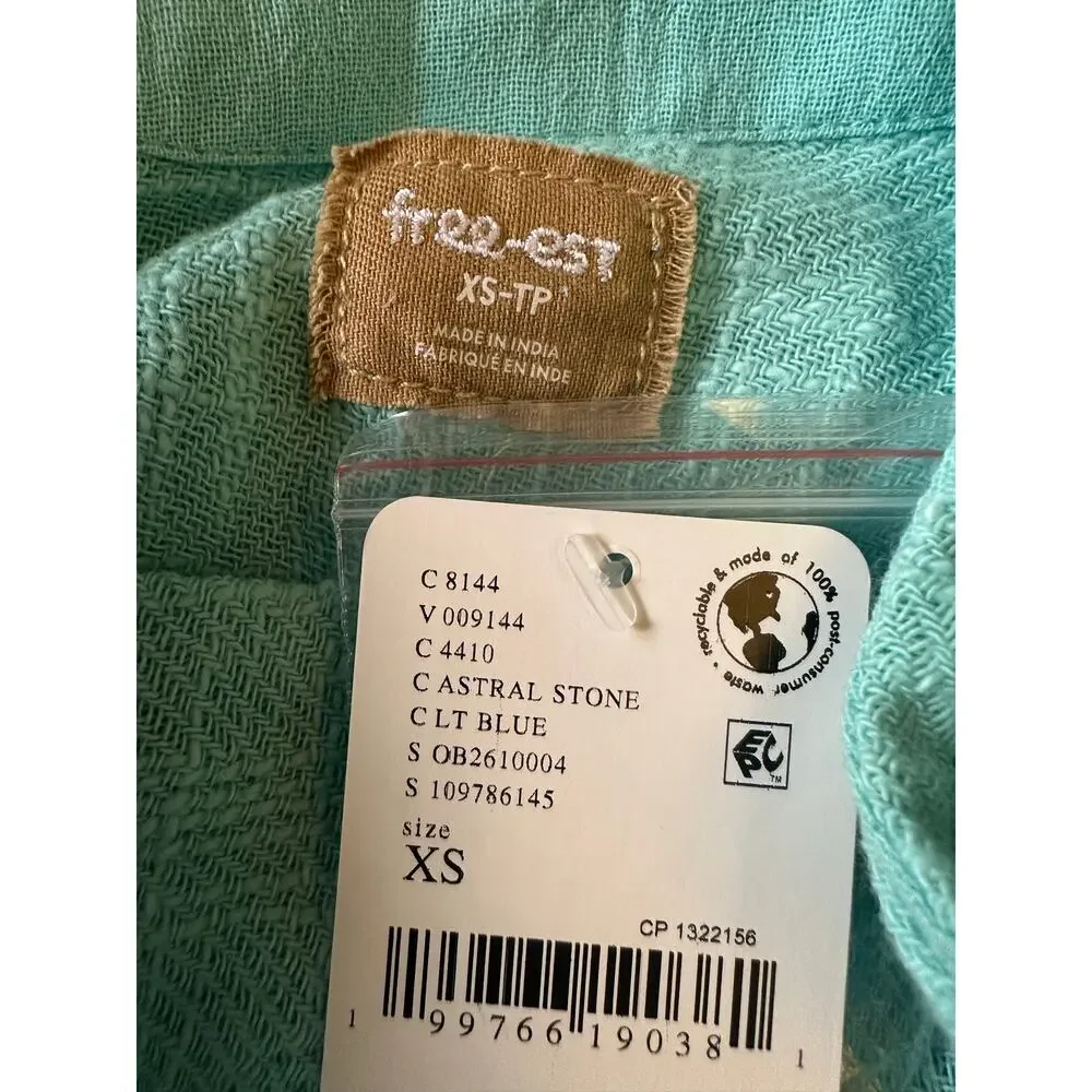 Free People Bohemian Beachy Skye Mini Skirt & Top Set Aqua Blue XS NWT
